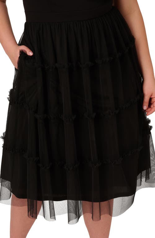 ADRIANNA PAPELL ADRIANNA PAPELL MESH OVERLAY TIERED MIDI COCKTAIL DRESS