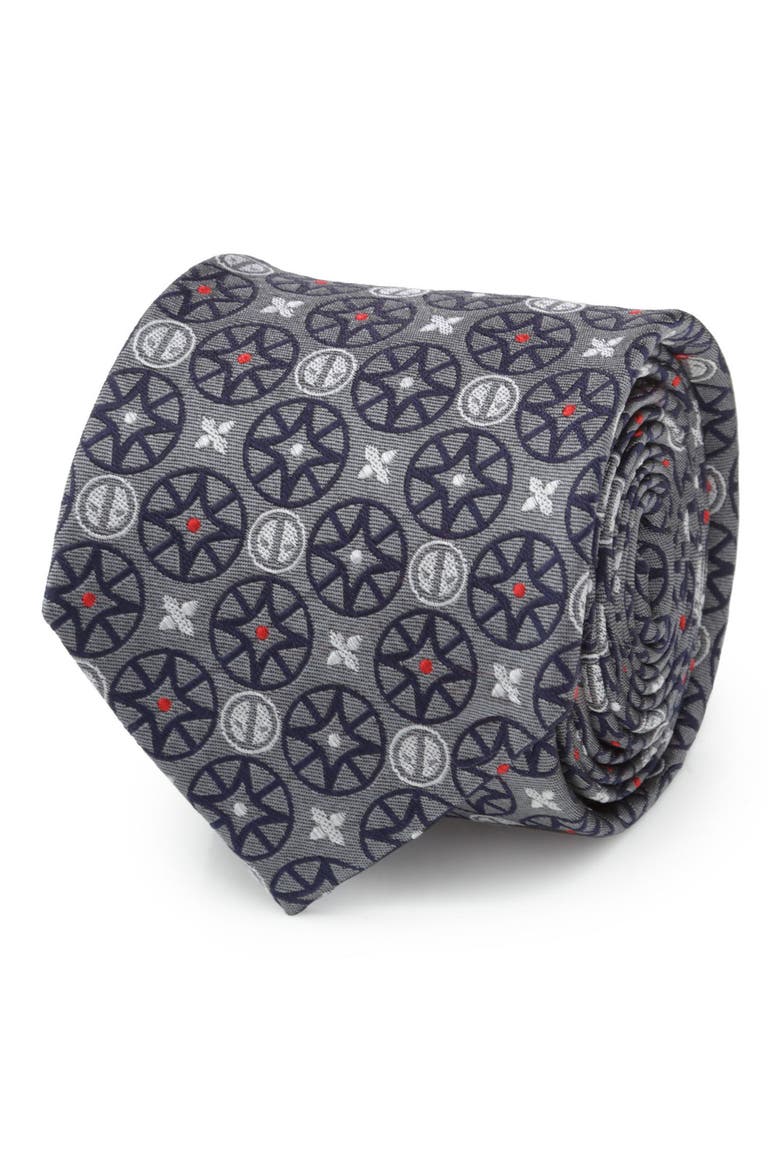 x Marvel Deadpool Medallion Silk Tie, Alternate, color, GRAY