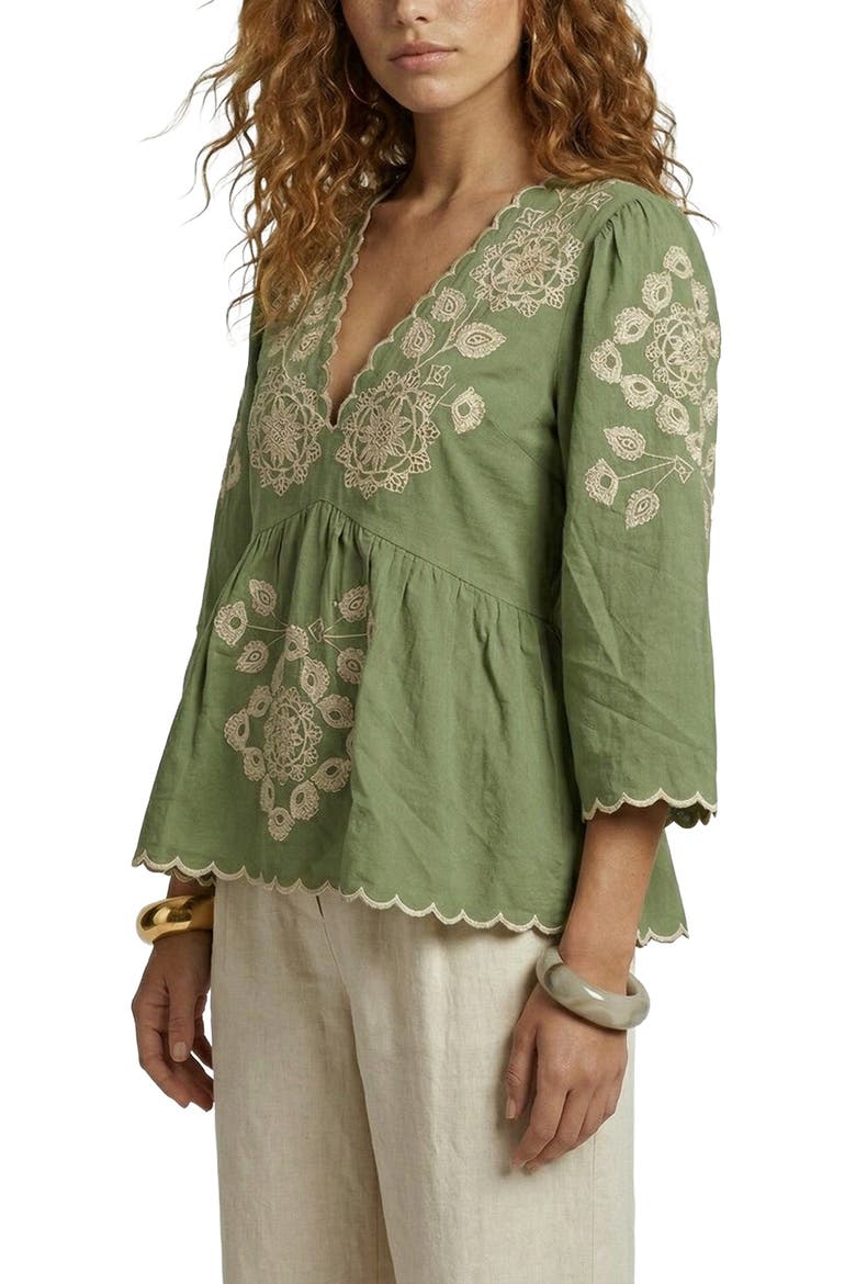 Aubrey V-Neck Embroidered Blouse, Alternate, color, Light Green