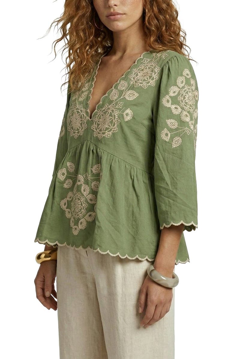 Raffya Aubrey V-Neck Embroidered Blouse, Alternate, color, Light Green