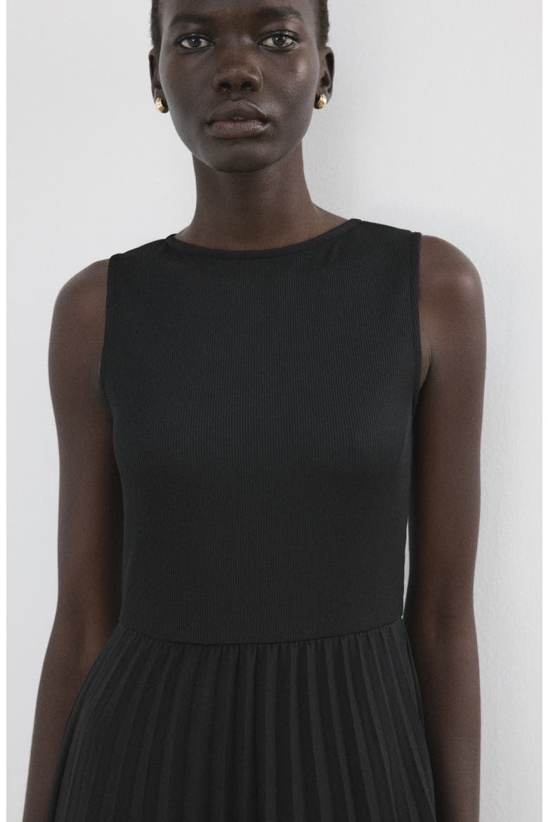 Belted Pleated Sleeveless Midi Dress, Alternate, color, BLACK