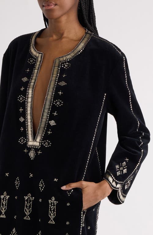 Isabel Marant Helene Embellished Cotton-velvet Mini Dress In Black/silver