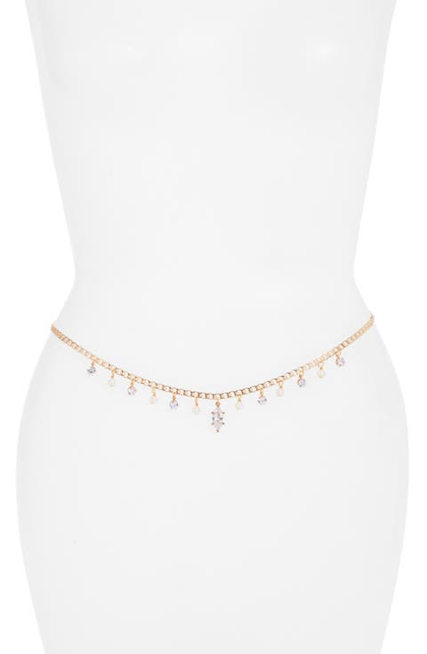 Imitation Pearl & Crystal Charm Belly Chain
