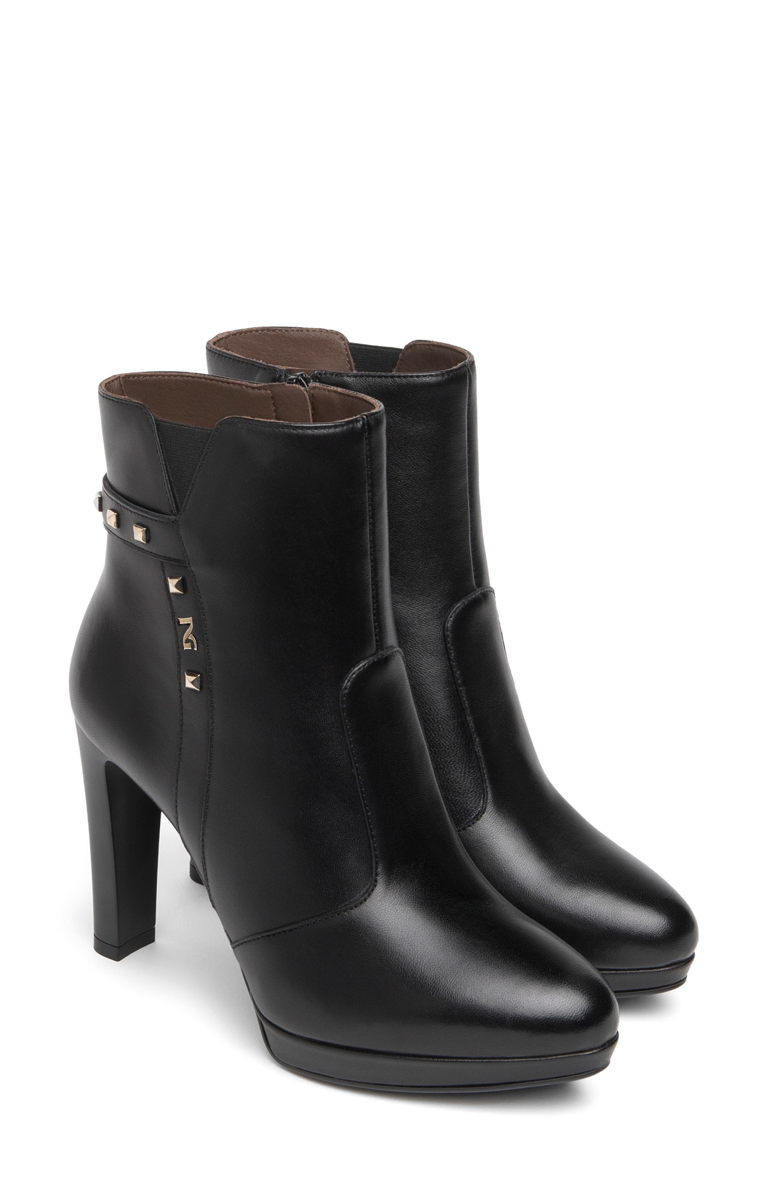 Leather Platform Studded Bootie, Main, color, BLACK