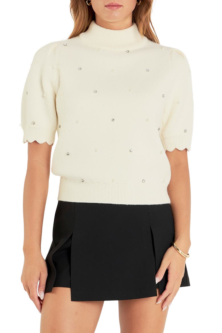 Embellished Short Sleeve Sweater, Main, color, WHITE