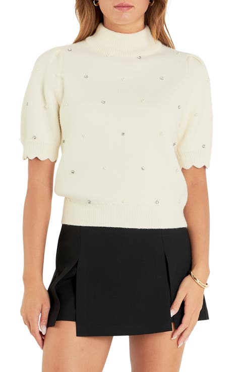 Embellished Short Sleeve Sweater