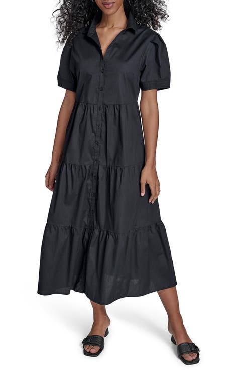 Short Sleeve Cotton Tiered Maxi Dress