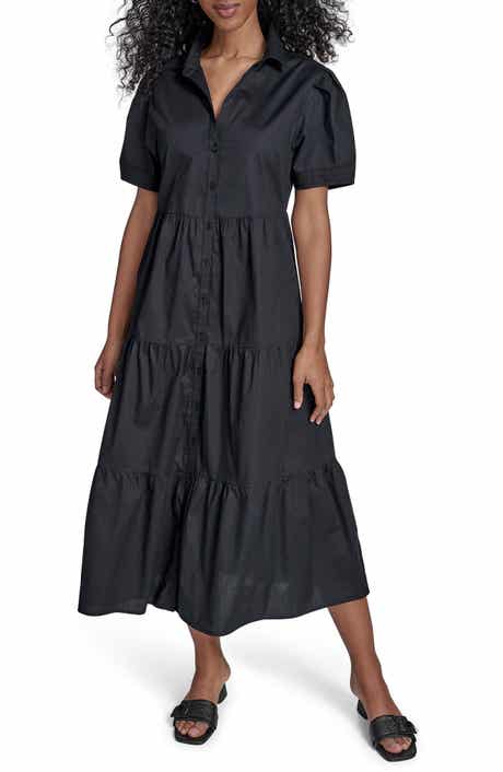 Calvin Klein Short Sleeve Cotton Tiered Maxi Dress