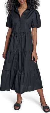 Calvin Klein Short Sleeve Cotton Tiered Maxi Dress