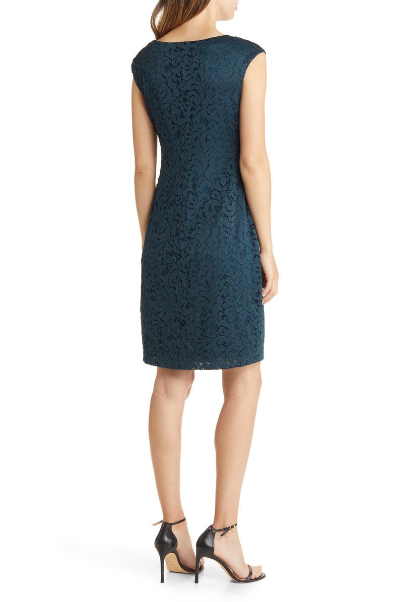Connected Apparel Cowl Neck Lace Overlay Sheath Dress, Alternate, color,
