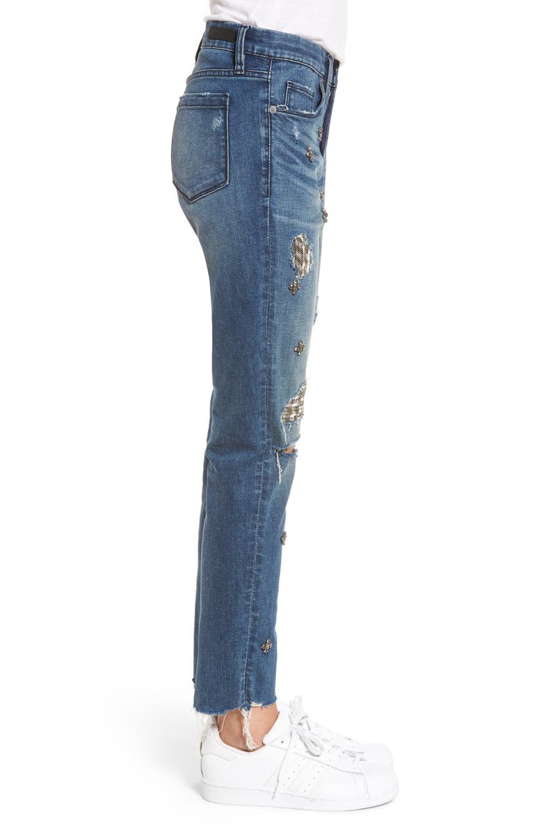BLANKNYC Charm School Jeweled Girlfriend Jeans, Alternate, color, 
