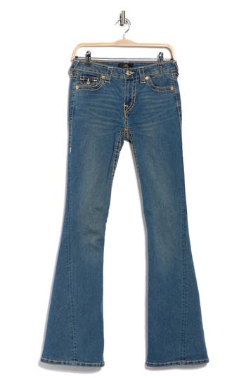 True Religion Joey Flap Pocket Mid Rise Flare Jeans In Blue