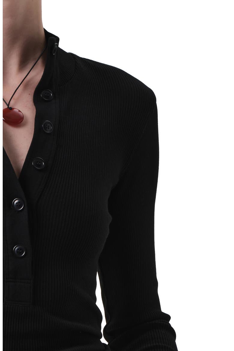 Sheena Long Sleeve Rib Polo, Alternate, color, BLACK
