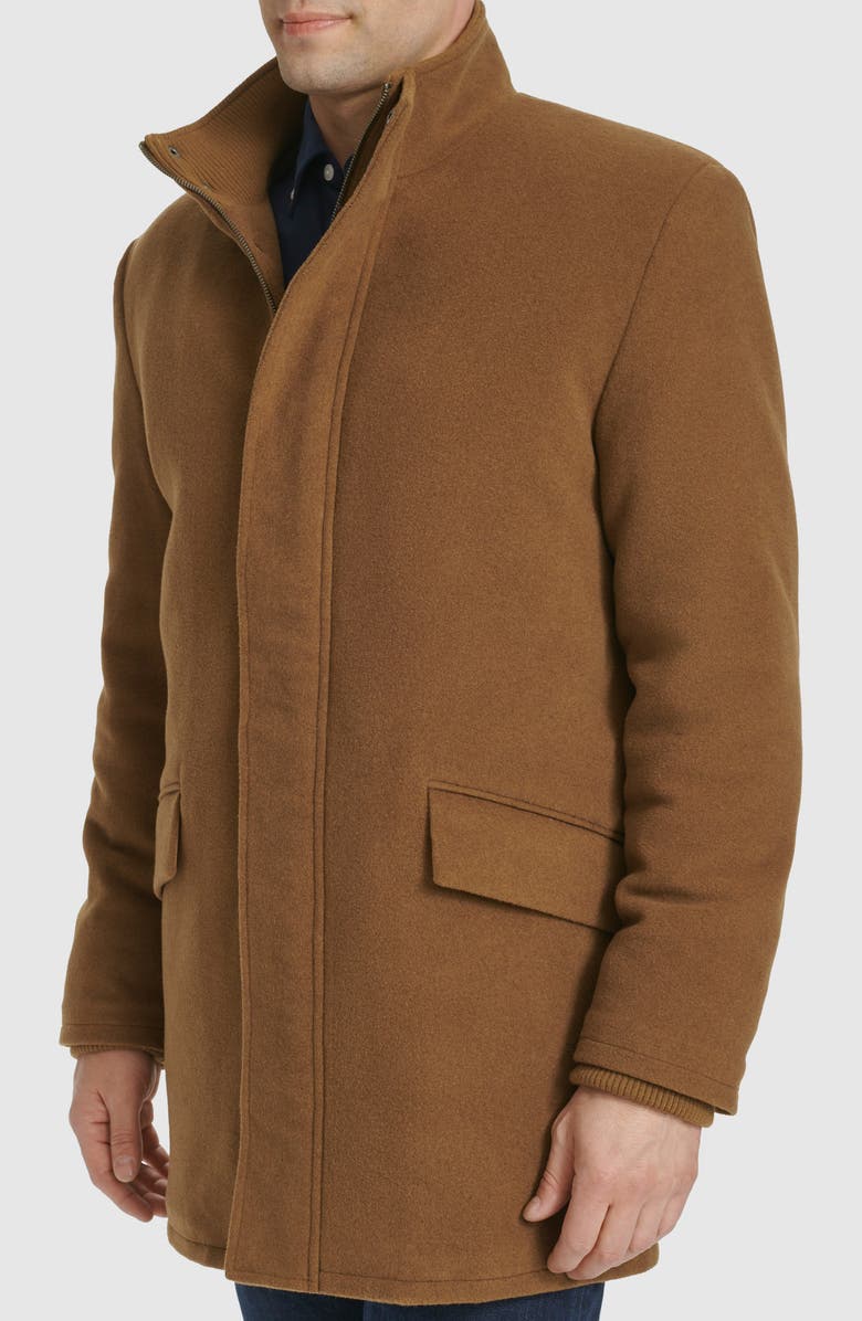 Cole Haan Signature Stand Collar Wool Blend Car Coat, Alternate, color, Camel