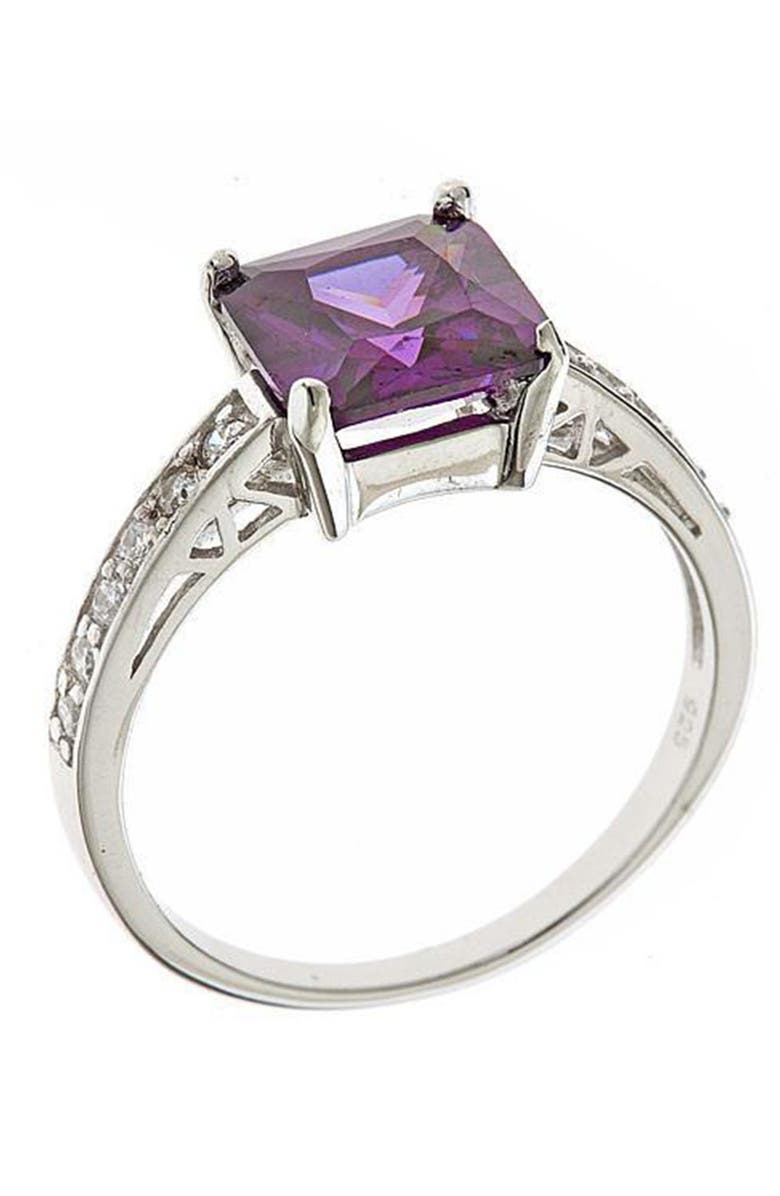 Sterling Forever Sterling Silver Amethyst CZ Princess Cut Engagement Ring, Main, color, 