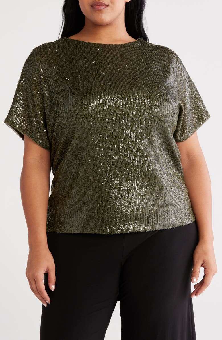 Anne Klein Dolman Sleeve Sequin Top, Main, color, 