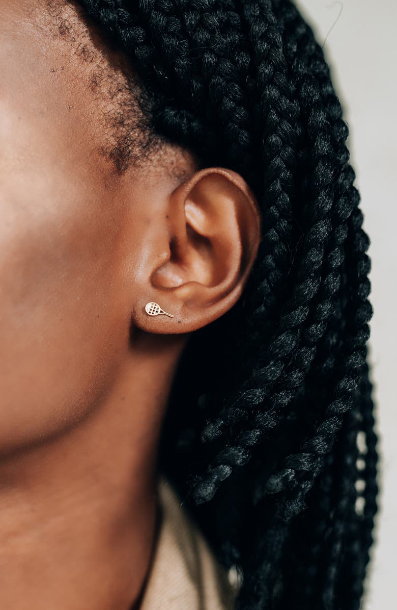 Anzie Love Letter Tennis Diamond Stud Earrings, Alternate, color, Gold