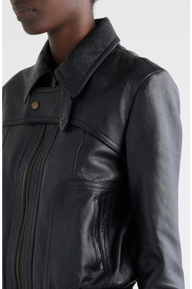 Sheepskin Leather Bomber Jacket, Alternate, color, BLACK