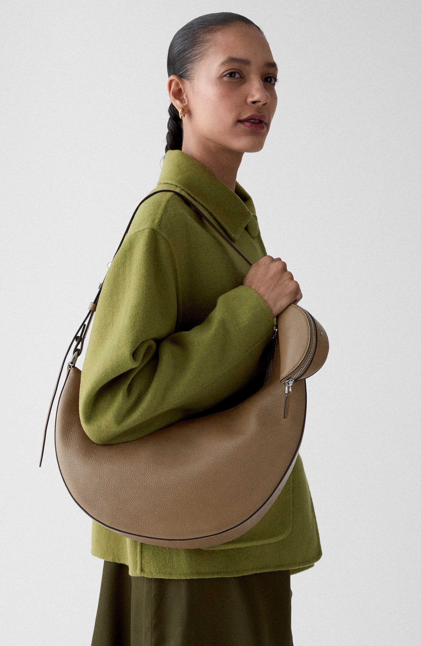 large duo pebbled leather crossbody bag, Alternate, color, DRIFTWOOD