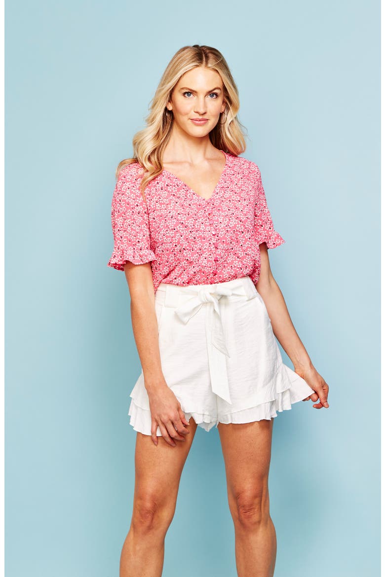 Sakura Delight Floral Ruffle Sleeve Blouse, Alternate, color, PINK FLAMINGO