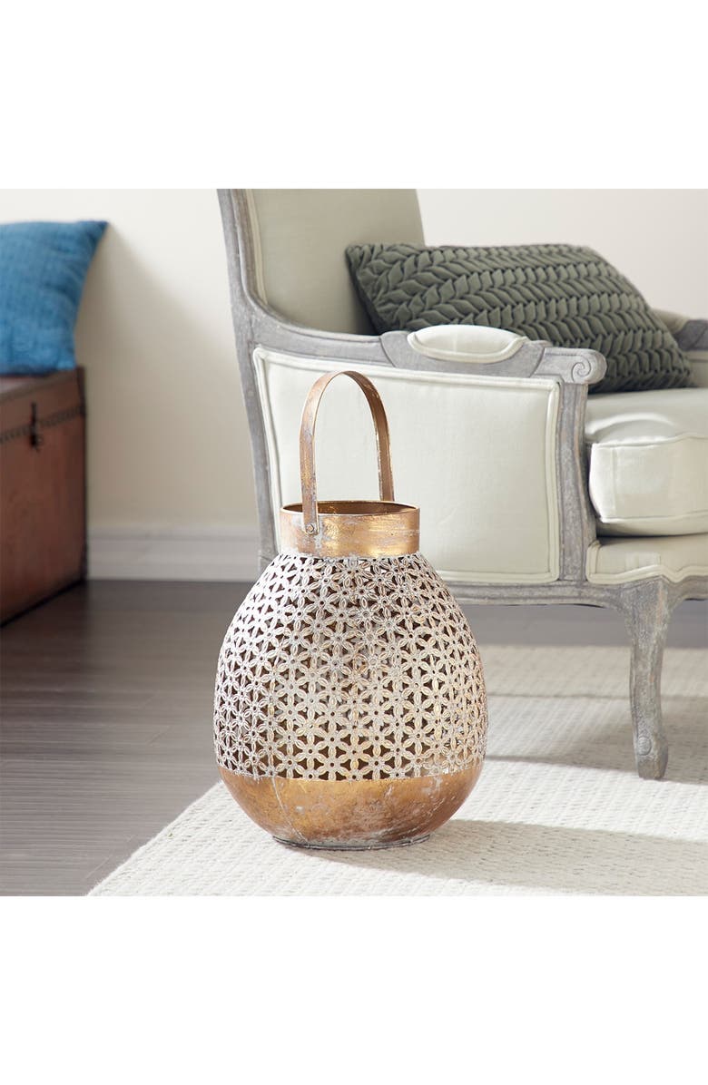 GINGER BIRCH STUDIO Goldtone Metal Laser Cut Candle Lantern with Pattern, Alternate, color, 