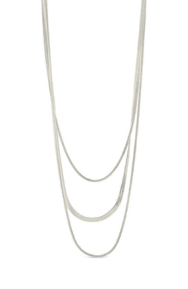 Sterling Forever Everly Herringbone Chain Layered Necklace, Main, color, Silver