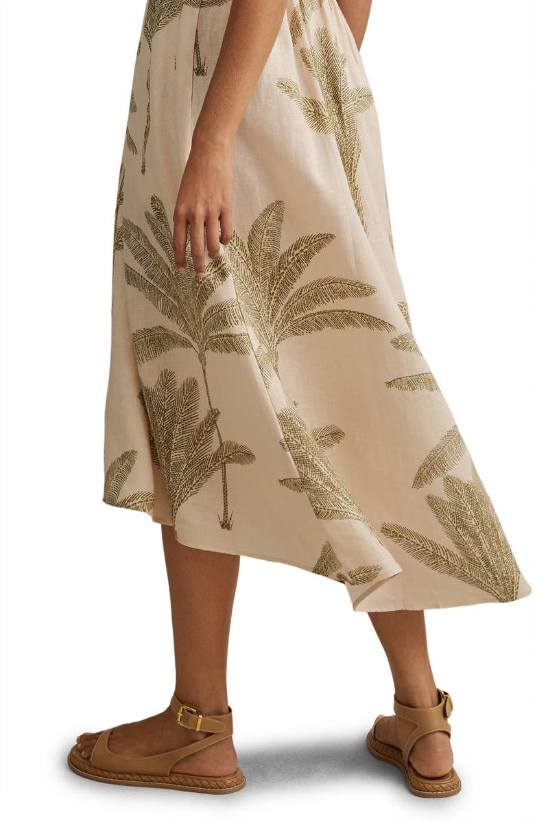 Reiss Anna Foliage Print Linen Midi Dress, Alternate, color,