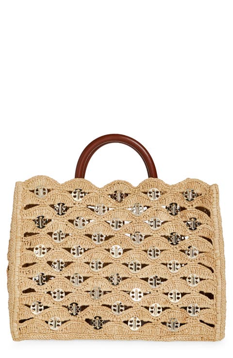 【RABANNE】BLACK TOTE BAG IN RAFFIA Black Raffia Tote Bag with logo | Rabanne