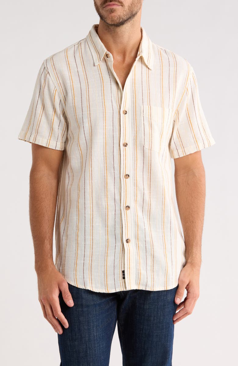 Lucky Brand Short Sleeve Workwear Button-Up Shirt, Main, color, Natural Stripe