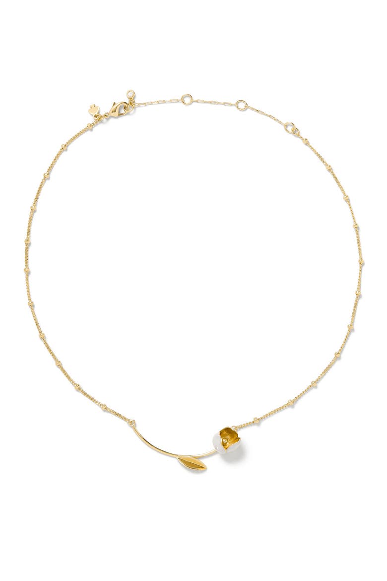 golden bloom bar pendant necklace, Alternate, color, WHITE.