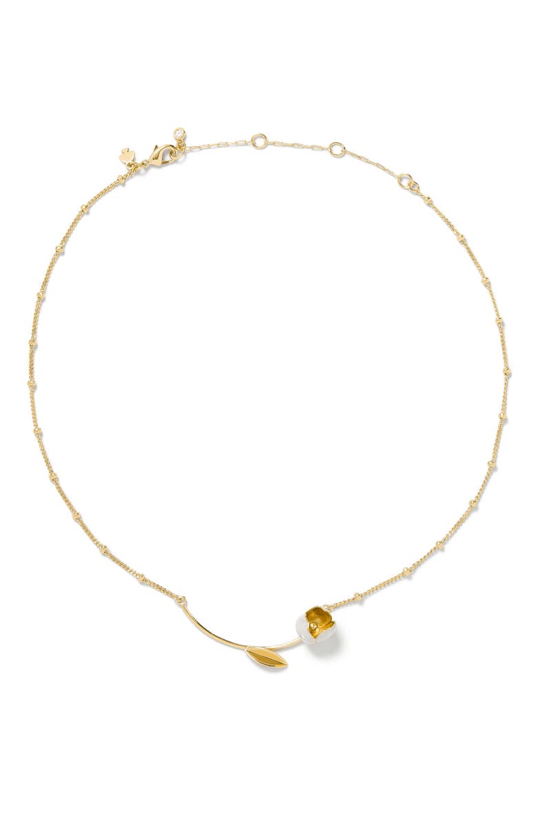 Kate Spade New York golden bloom bar pendant necklace, Alternate, color, White.