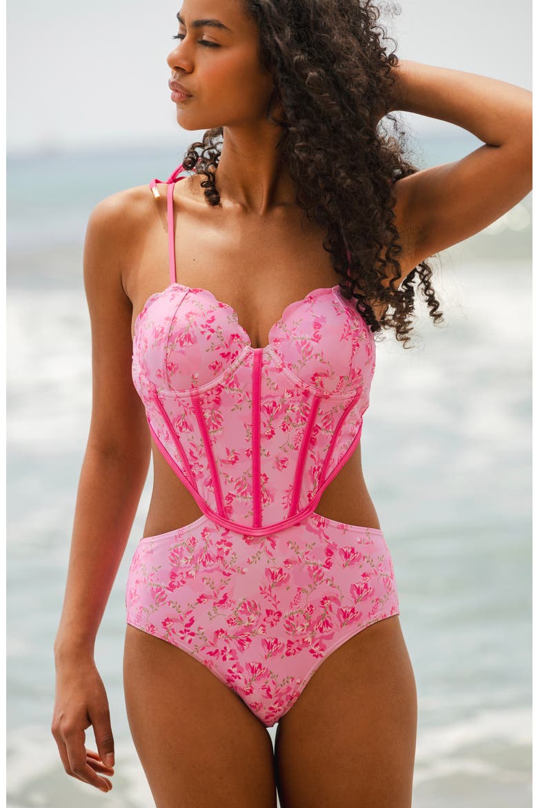Pink Bloom One-Piece Swimsuit, Alternate, color, Pink