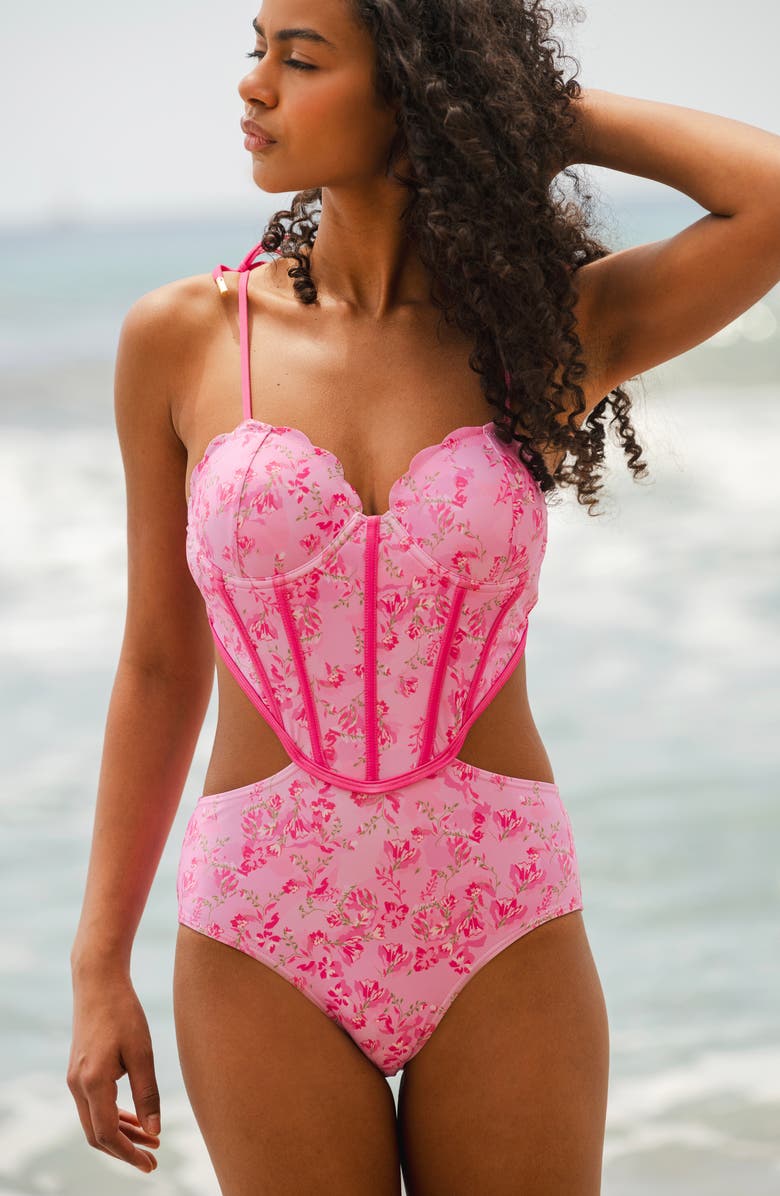 Jessie Zhao New York Pink Bloom One-Piece Swimsuit, Alternate, color, Pink