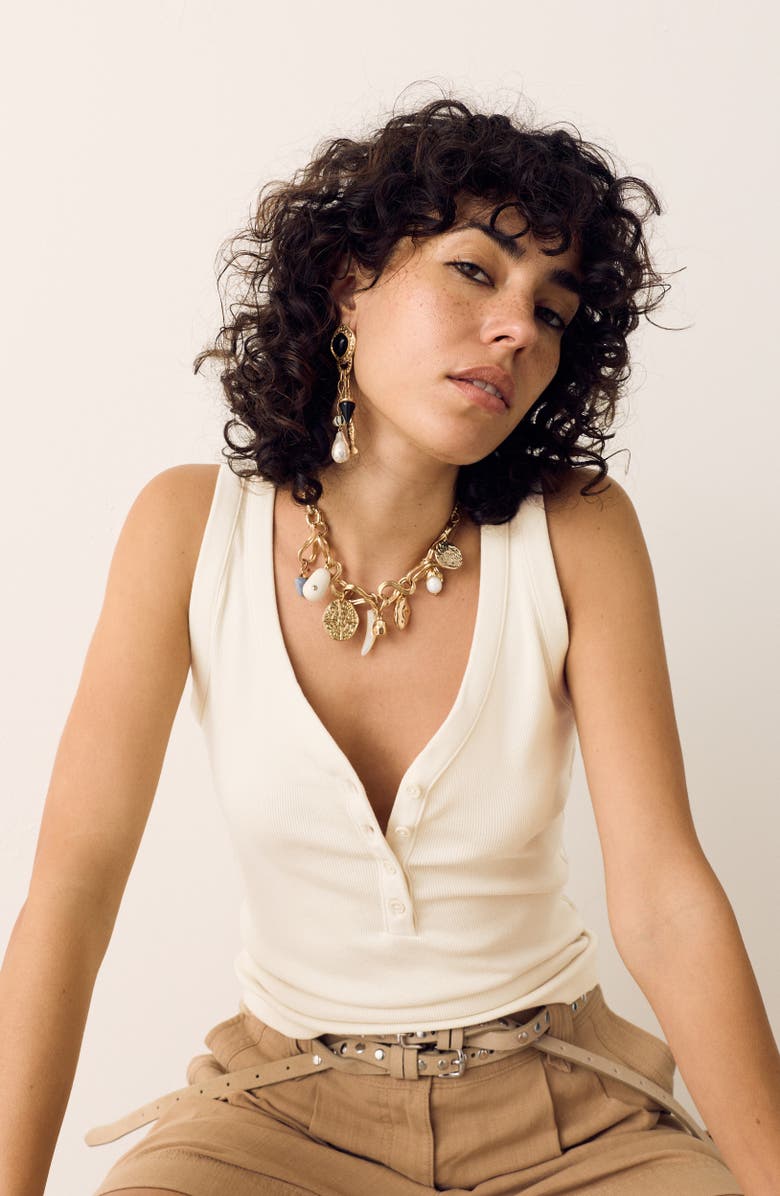 PER UNA BY M&S Henley Sleeveless Top, Alternate, color, Ecru Brown