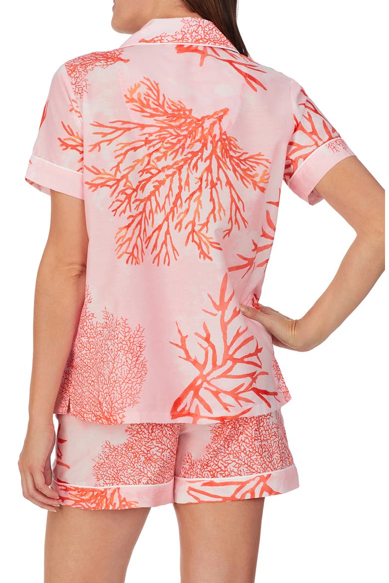 Print Cotton & Silk Short Pajamas, Alternate, color, SEA CORAL