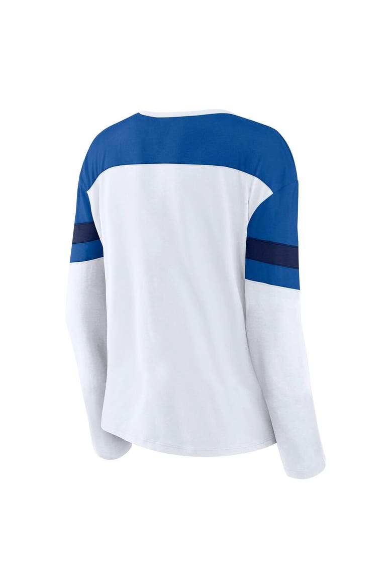 Women's Fanatics White/Blue New York Rangers Frozen Long Sleeve Notch Neck T-Shirt, Alternate, color, White