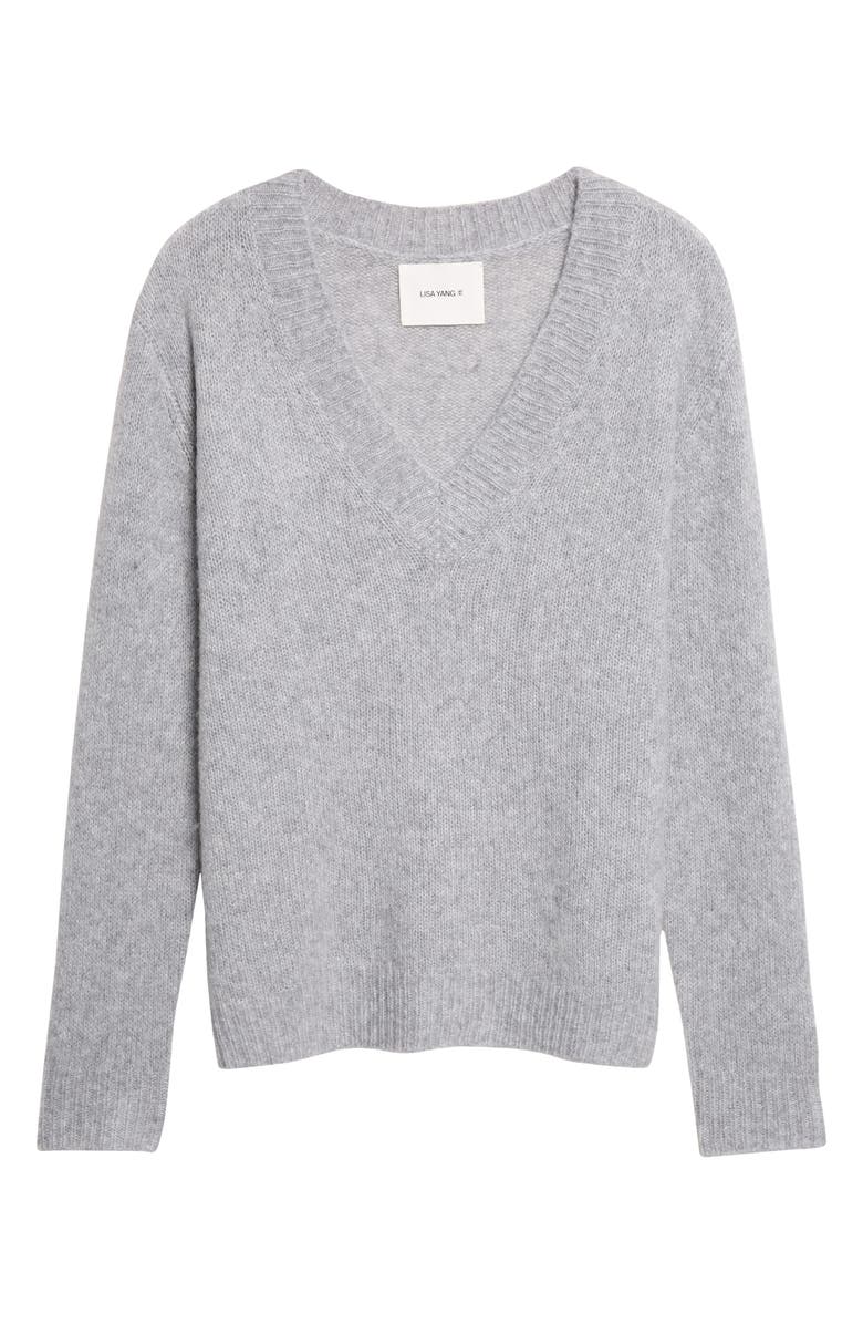Lisa Yang Leona V-Neck Cashmere & Silk Sweater, Main, color, Cloudy