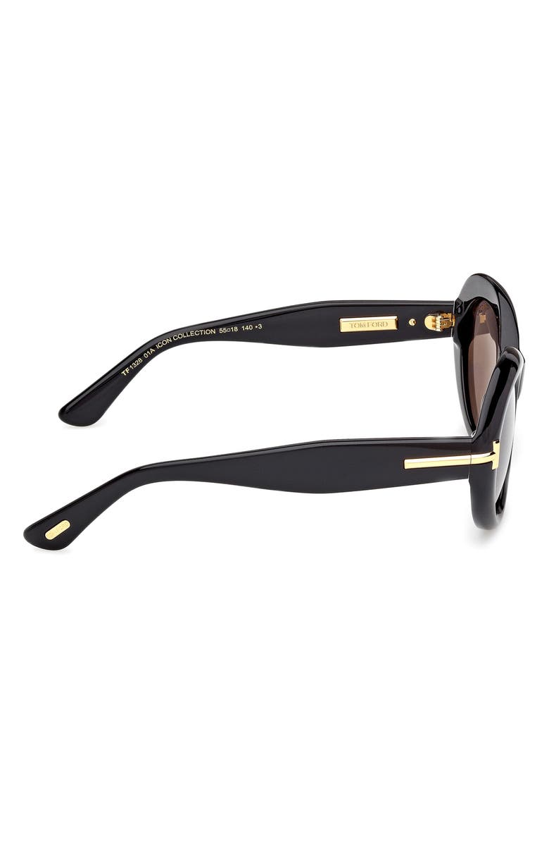 TOM FORD 55mm Oval Sunglasses, Alternate, color, Shiny Black / Baguette / Smoke