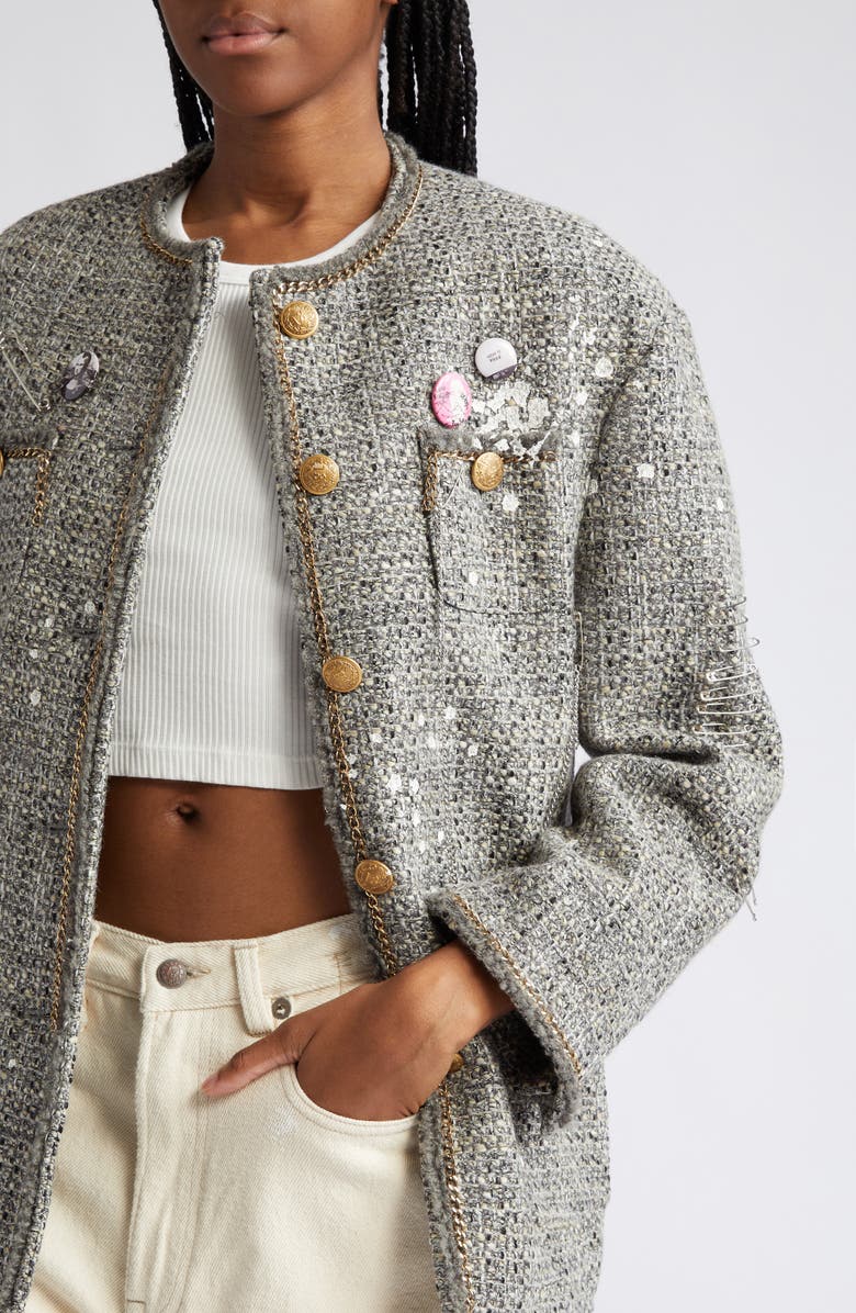 R13 Paint Splatter Oversize Tweed Jacket, Alternate, color, 
