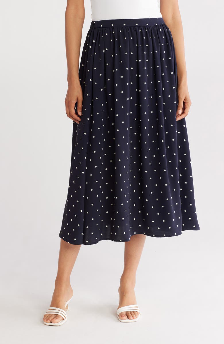NORDSTROM RACK Pull-On Midi Skirt, Main, color, Navy Night- Ivory Armen Dot