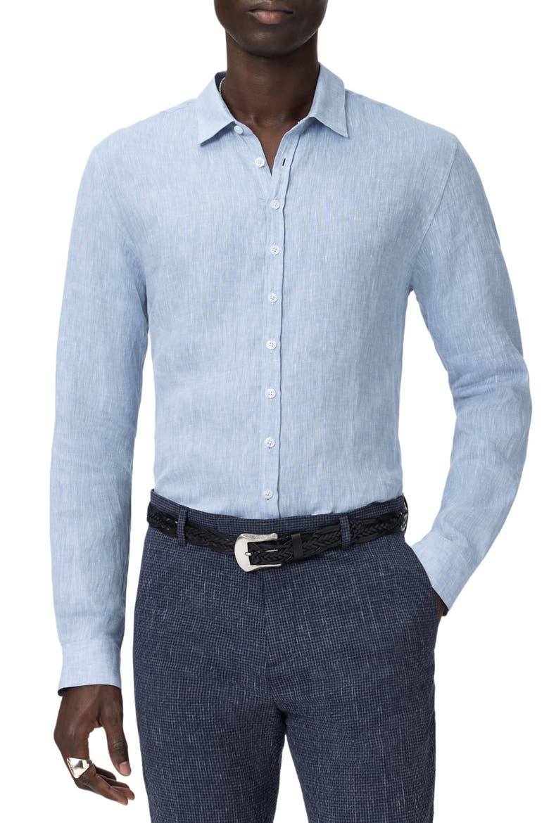 Bucks Slub Linen Button-Up Shirt, Main, color, LIGHT BLUE HEATHER