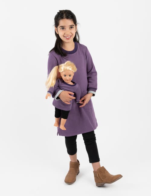 Leveret Girls Sweatshirt Dress With Matching Doll Dress In Purple