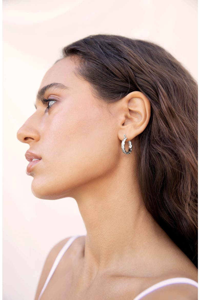 Texture Mini Hoop Earrings, Alternate, color, SILVER