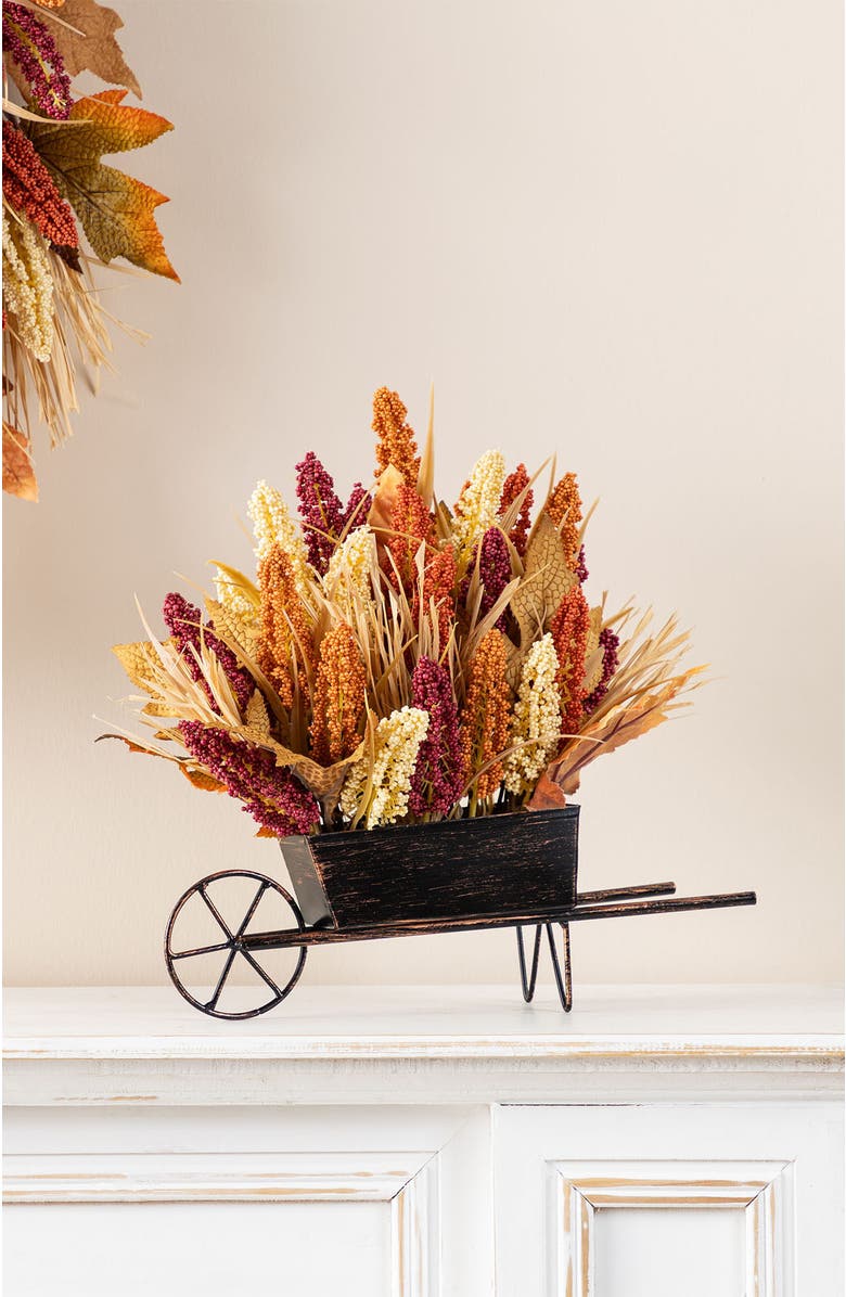 Glitzhome 15"H Fall Multi-Colored Sorghum Cart Centerpiece, Alternate, color, Orange