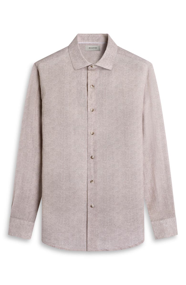 Bugatchi Axel Shaped Fit Linen Button-Up Shirt, Alternate, color, Camel