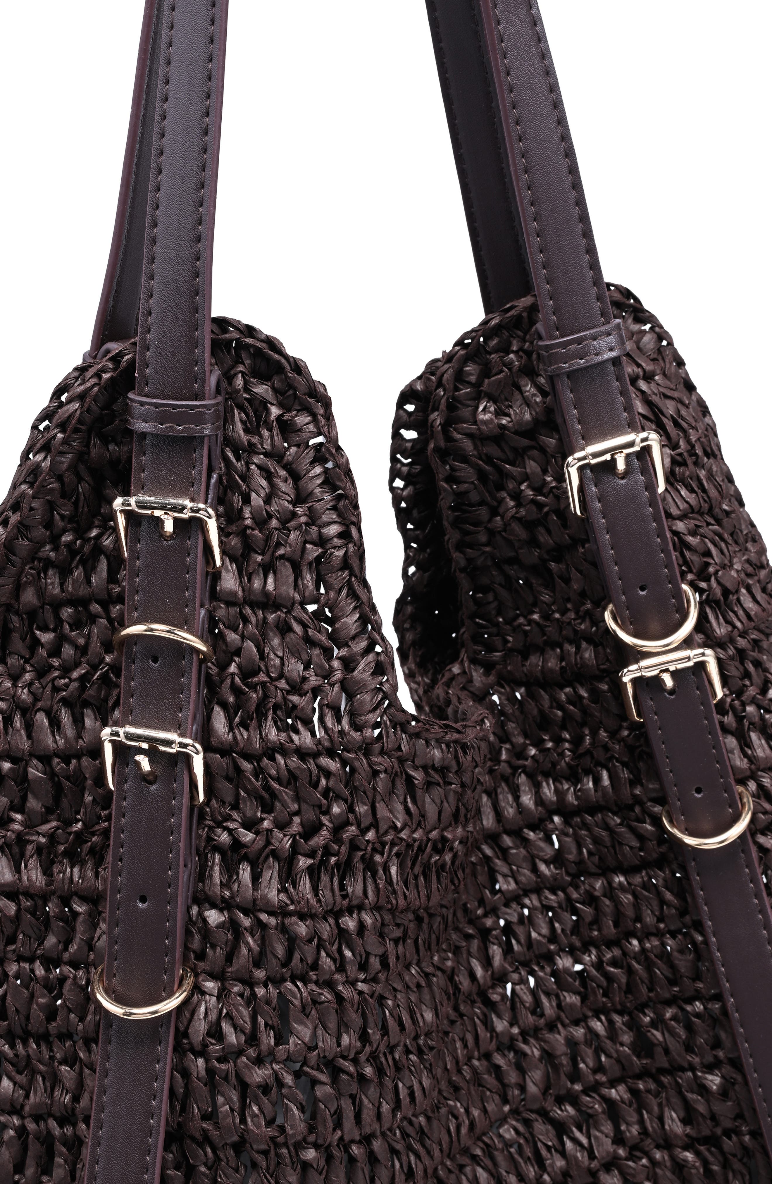 MODA LUXE Straw Tote, Alternate, color, Coffee