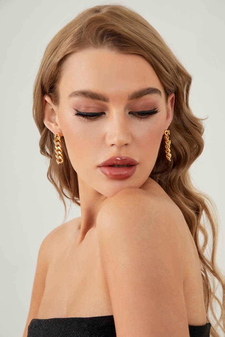 Rhinestone Chain Earrings, Alternate, color, Gold