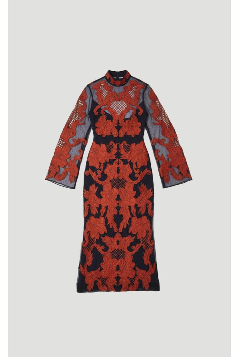 High Neck Embroidered Midi Dress, Alternate, color, Navy