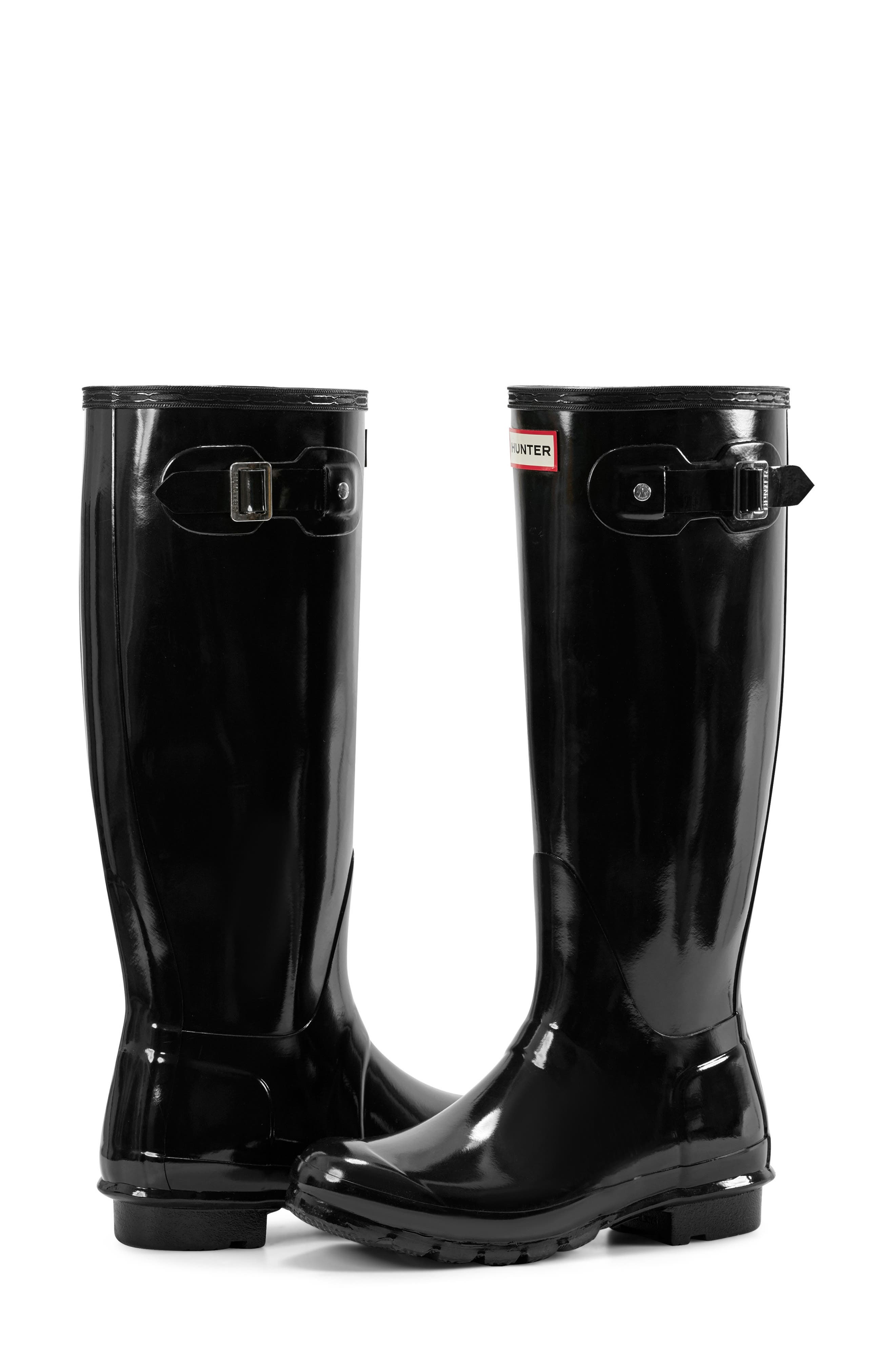 Hunter Refined Tall Gloss Waterproof Rain Boot, Alternate, color, Black