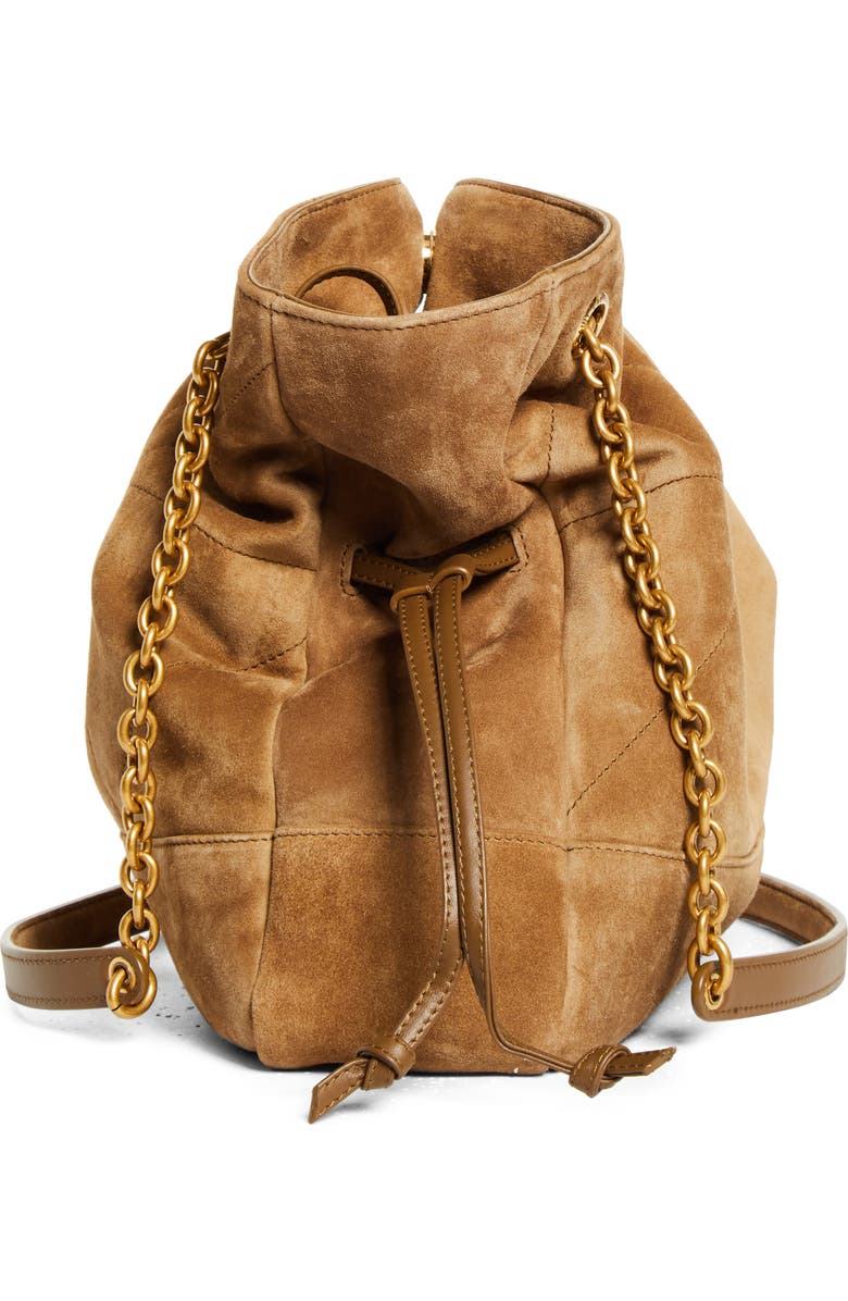 Saint Laurent Jamie Small Suede Shopper, Alternate, color, Golden Leaf